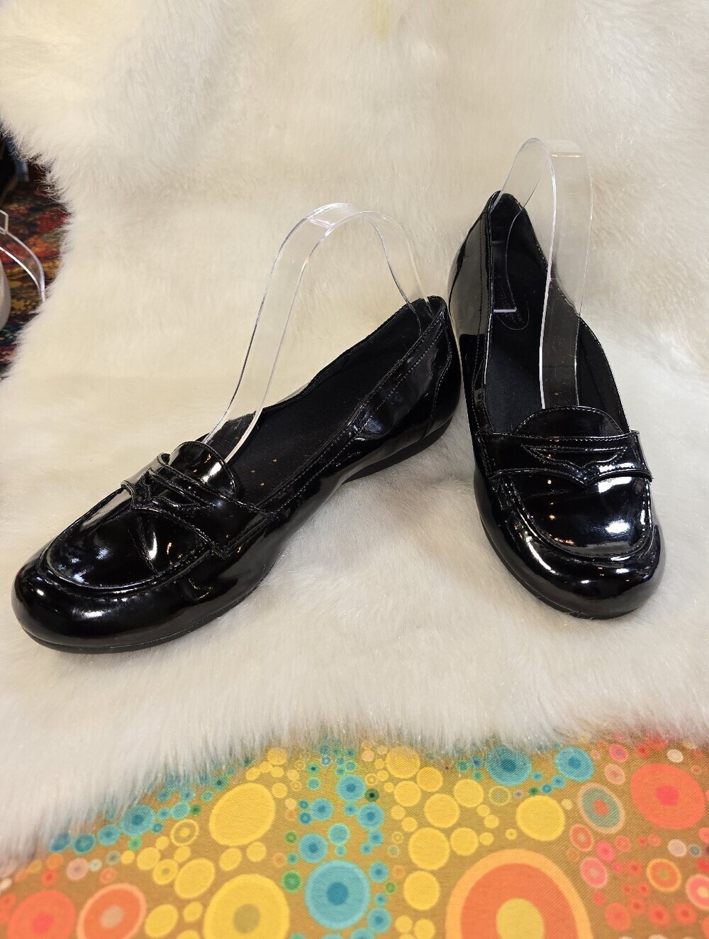 Predictions Safe-T-step Womens Black Patent Slip-on Loafers